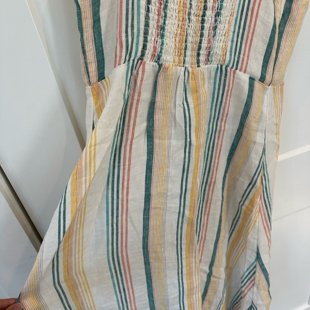 Madewell 100% Linen Button Front Midi Dress | Stripe | Size 2 | Like New - Picture 5 of 8